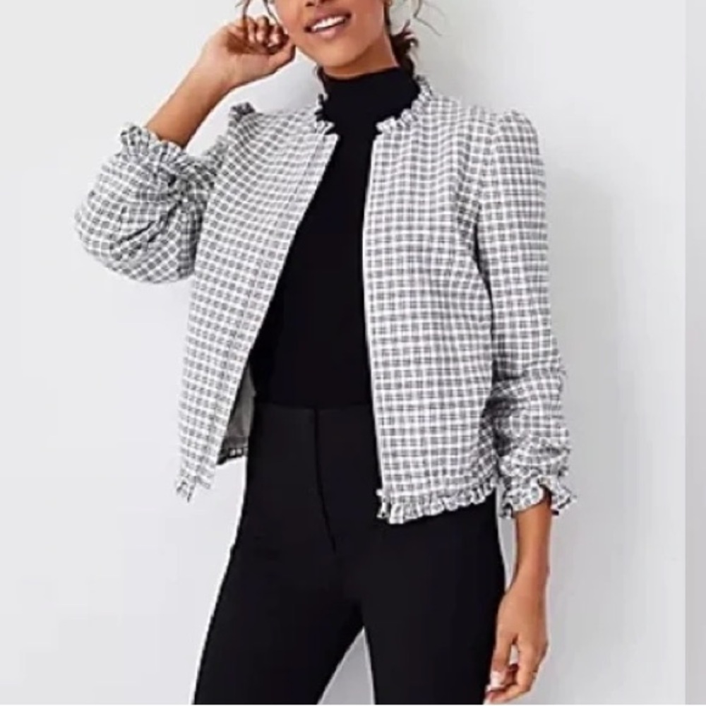Ann Taylor Ruffle Trim Zip Front Blazer Jacket Women's Size XS